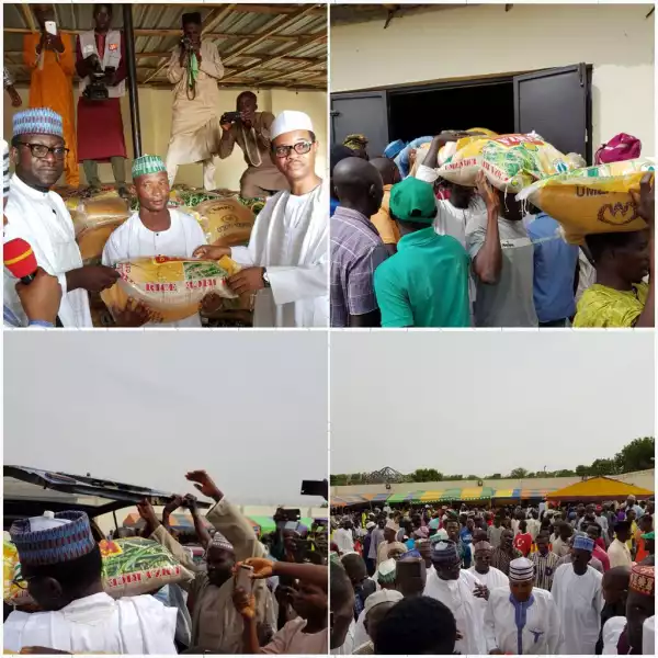 PHOTOS: Abdulmumin Jibrin Shares 20, 000 Bags Of Rice As Ramadan Gifts